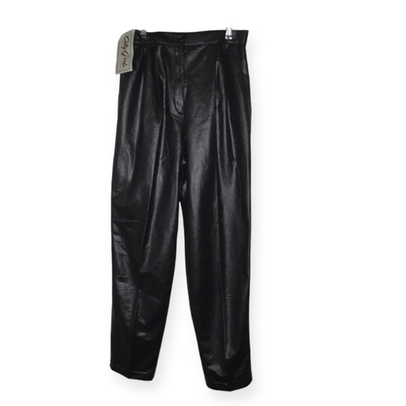 NWT Vintage Dead Stock Leather Look Polyester Black High Rise Pants. - Picture 1 of 9